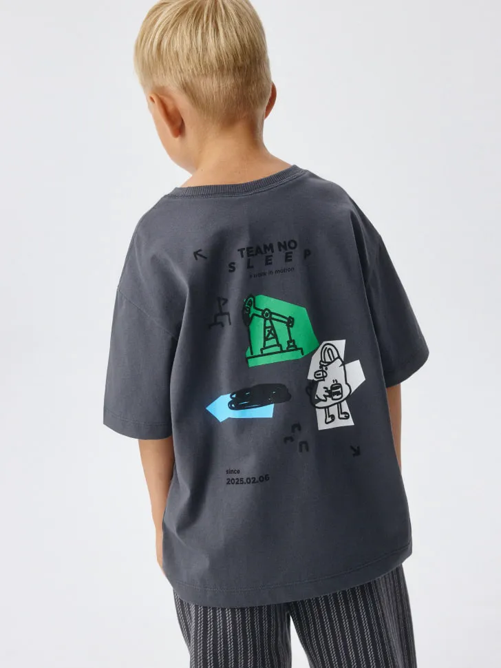 Футболка оверсайз с принтом для мальчиков, серый, арт. 4786