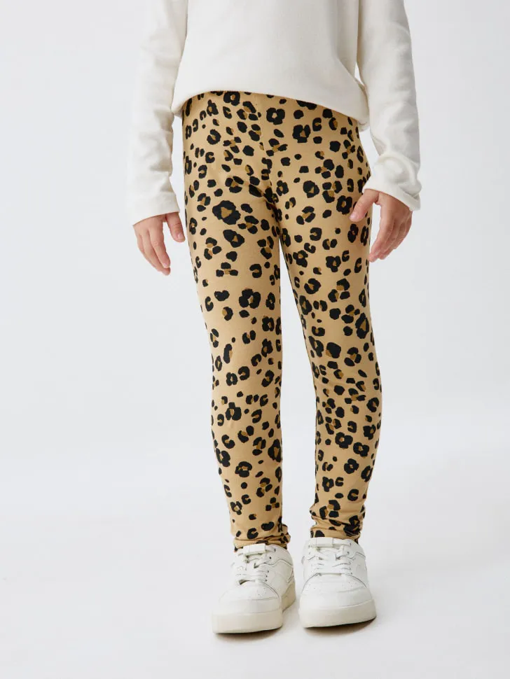 Леггинсы с принтом для девочек, бежевый, арт. 4787