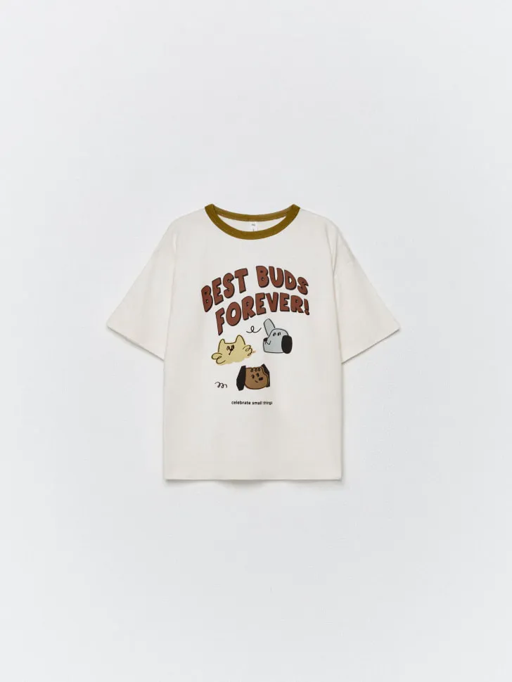 Футболка оверсайз с принтом для мальчиков, бежевый, арт. 4790