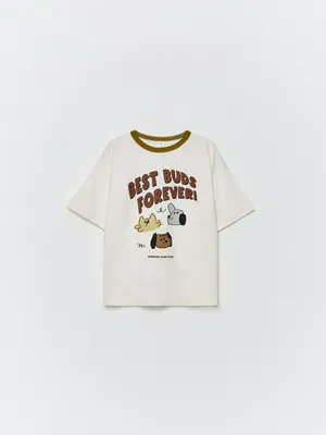 Футболка оверсайз с принтом для мальчиков, бежевый, арт. 4790