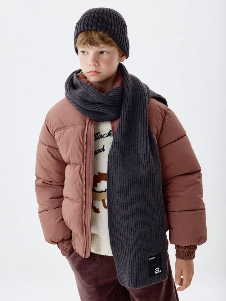 Детский объемный шарф с патчем, серый, арт. 4796