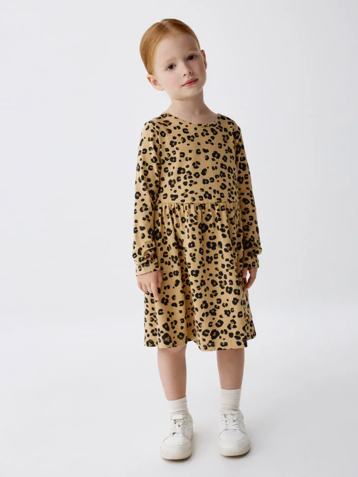 Трикотажное платье с принтом для девочек, бежевый, арт. 4799