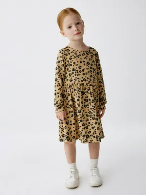 Трикотажное платье с принтом для девочек, бежевый, арт. 4799