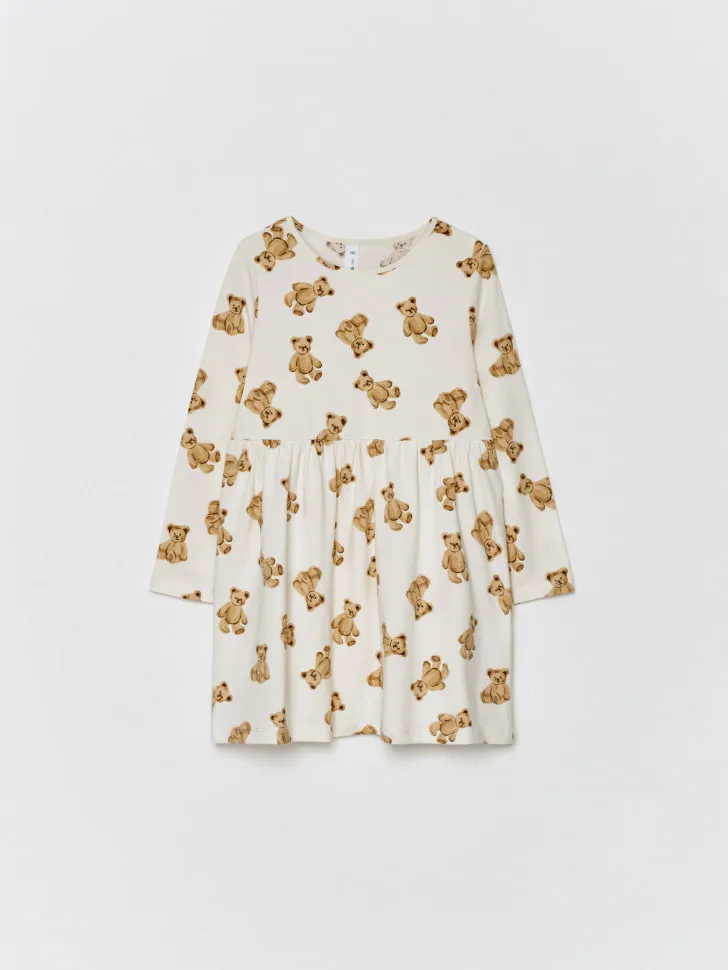 Трикотажное платье с принтом для девочек, бежевый, арт. 4800