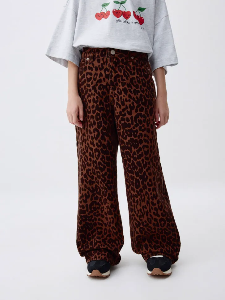 Леопардовые джинсы WIDE LEG для девочек, коричневый, арт. 4802