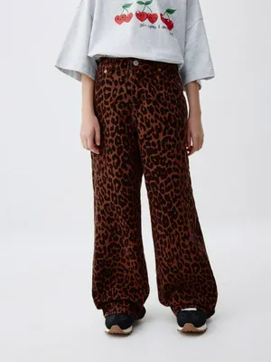 Леопардовые джинсы WIDE LEG для девочек, коричневый, арт. 4802