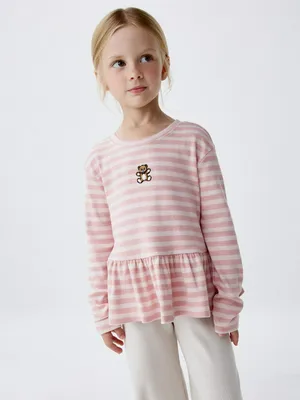 Лонгслив с баской для девочек, розовый, арт. 4808