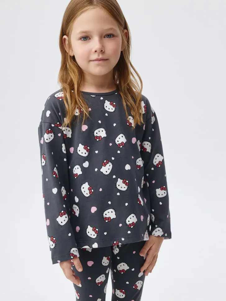 Лонгслив с принтом Hello Kitty для девочек, разноцветный, арт. 4812