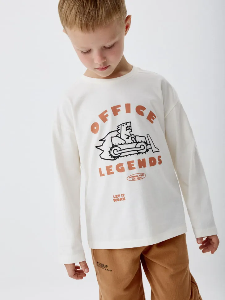Лонгслив с принтом для мальчиков, белый, арт. 4813