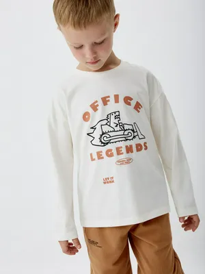 Лонгслив с принтом для мальчиков, белый, арт. 4813