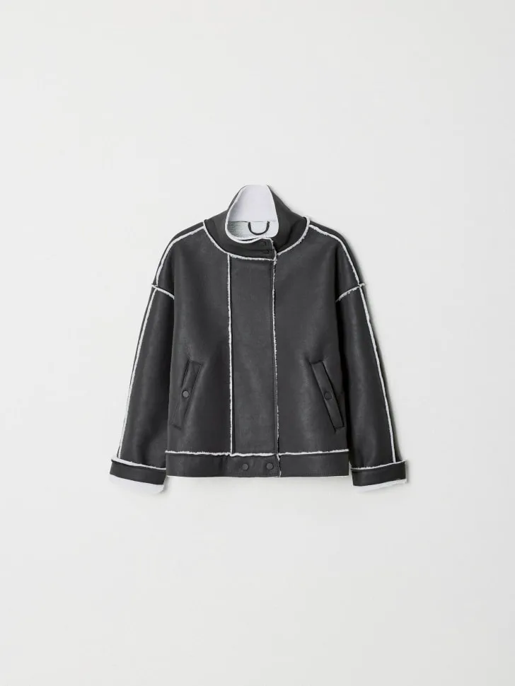 Дубленка из искусственной кожи для девочек, серый, арт. 4818