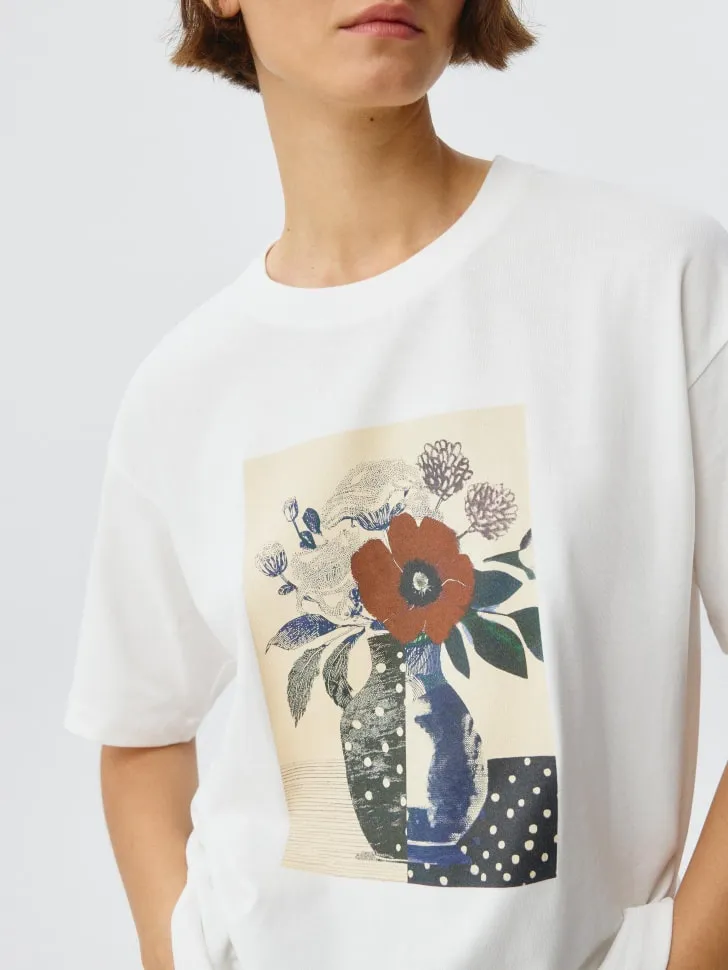 Футболка оверсайз с принтом, белый, арт. 4822