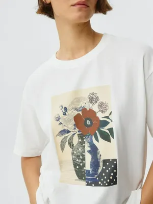 Футболка оверсайз с принтом, белый, арт. 4822