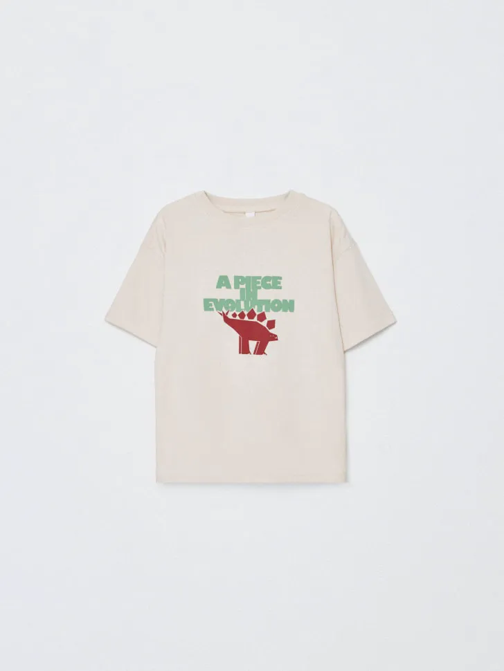 Футболка оверсайз с принтом для мальчиков, бежевый, арт. 4824