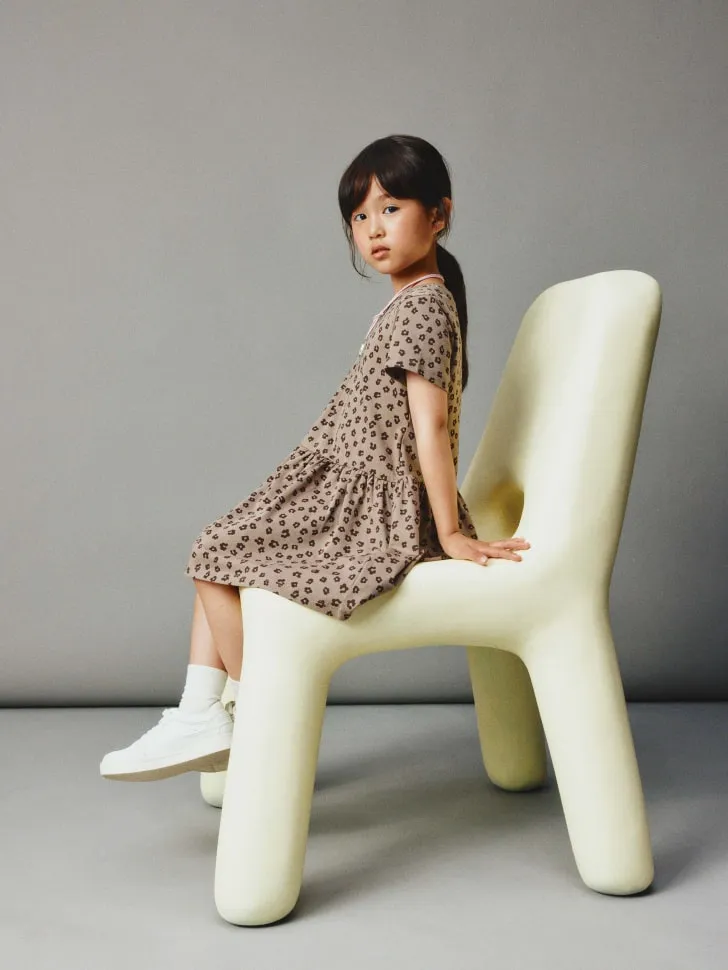 Трикотажное платье с принтом для девочек, бежевый, арт. 4825