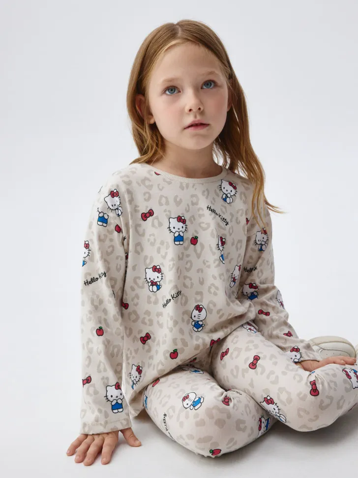 Лонгслив с принтом Hello Kitty для девочек, бежевый, арт. 4826