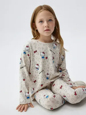 Лонгслив с принтом Hello Kitty для девочек, бежевый, арт. 4826