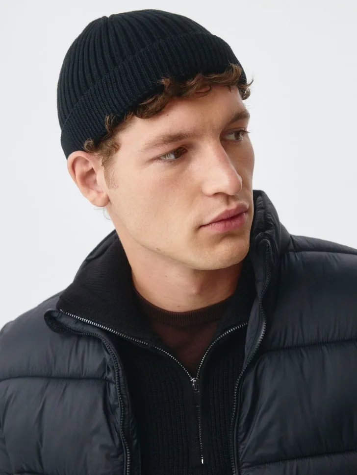 Укороченная шапка-бини в рубчик, черный, арт. 4835