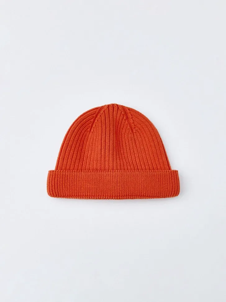 Укороченная шапка-бини в рубчик, оранжевый, арт. 4838