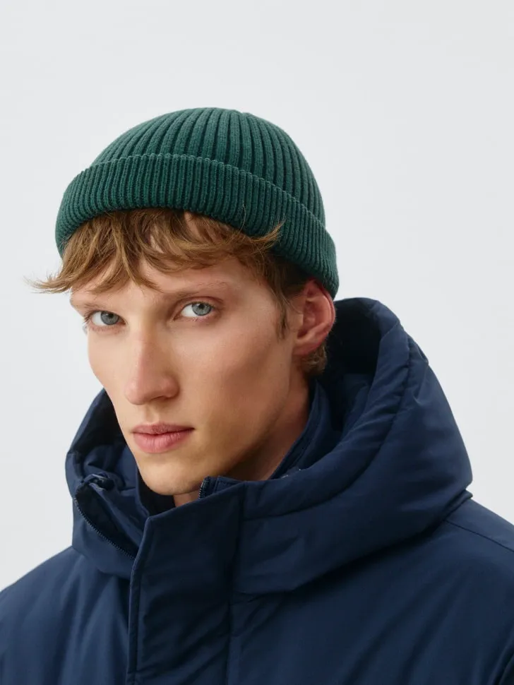 Укороченная шапка-бини в рубчик, зеленый, арт. 4839