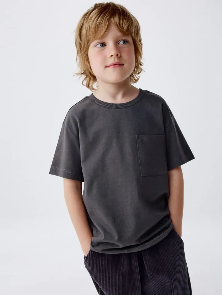 Базовая футболка с карманом детская, серый, арт. 4848