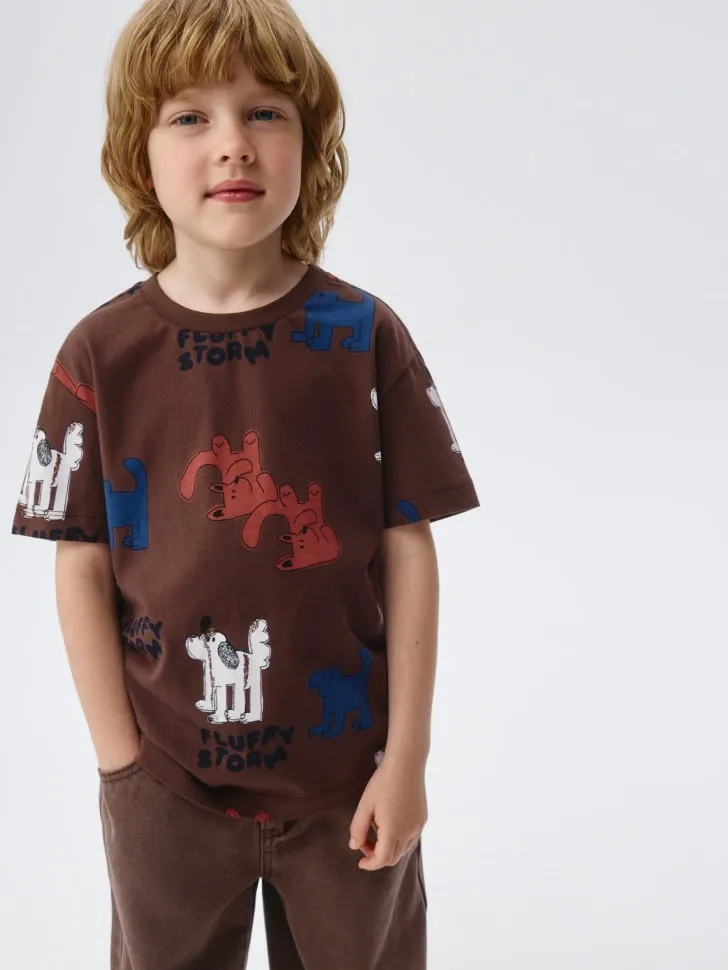 Футболка с принтом для мальчиков, коричневый, арт. 4866