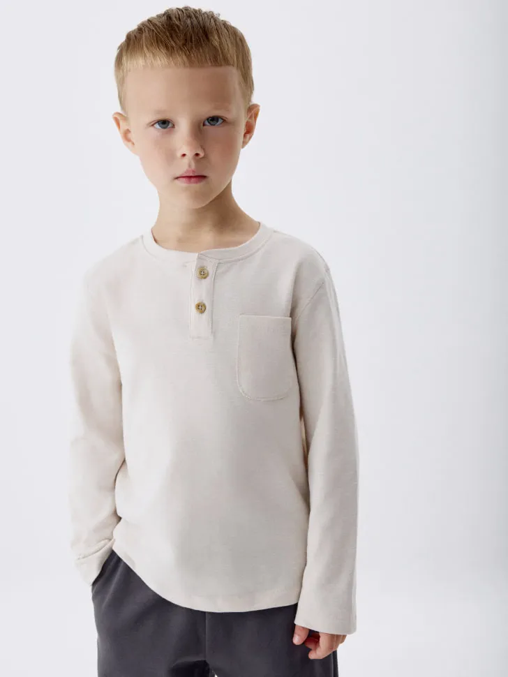Базовый лонгслив на пуговицах для мальчиков, бежевый, арт. 4868