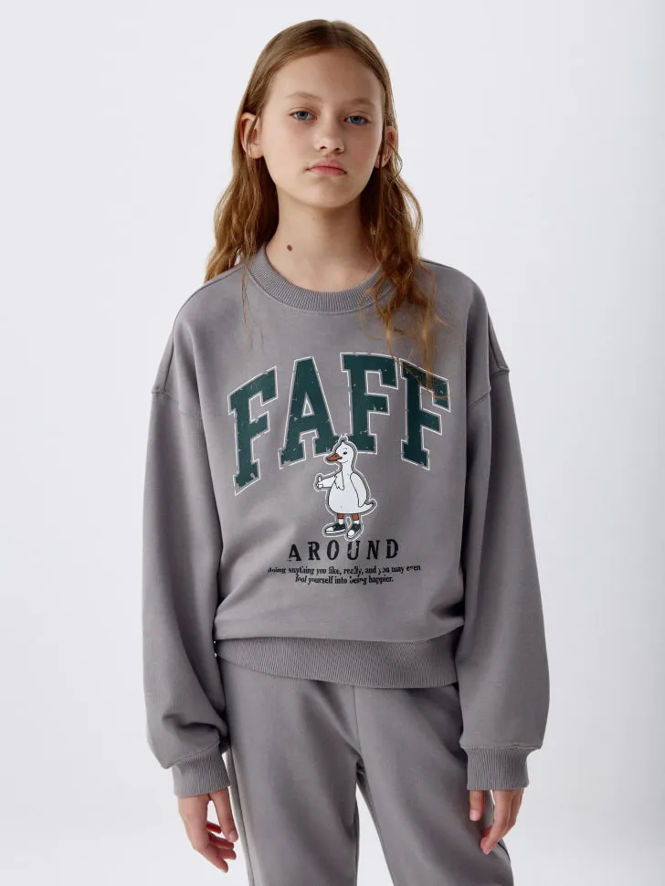 Свитшот с принтом для девочек, серый, арт. 4870