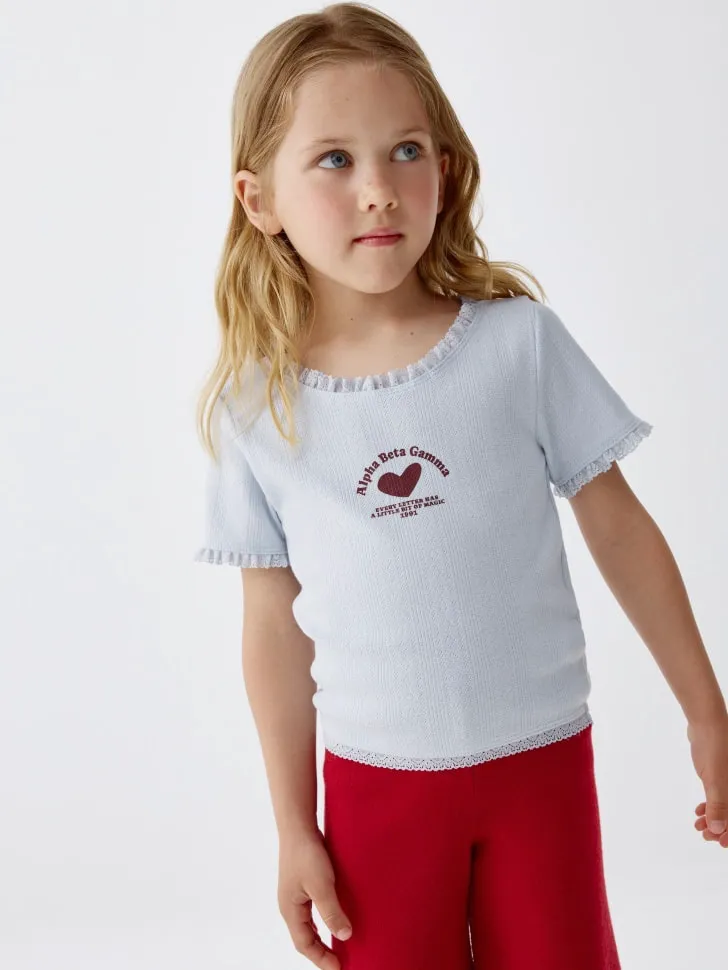 Укороченная футболка с принтом для девочек, голубой, арт. 4871