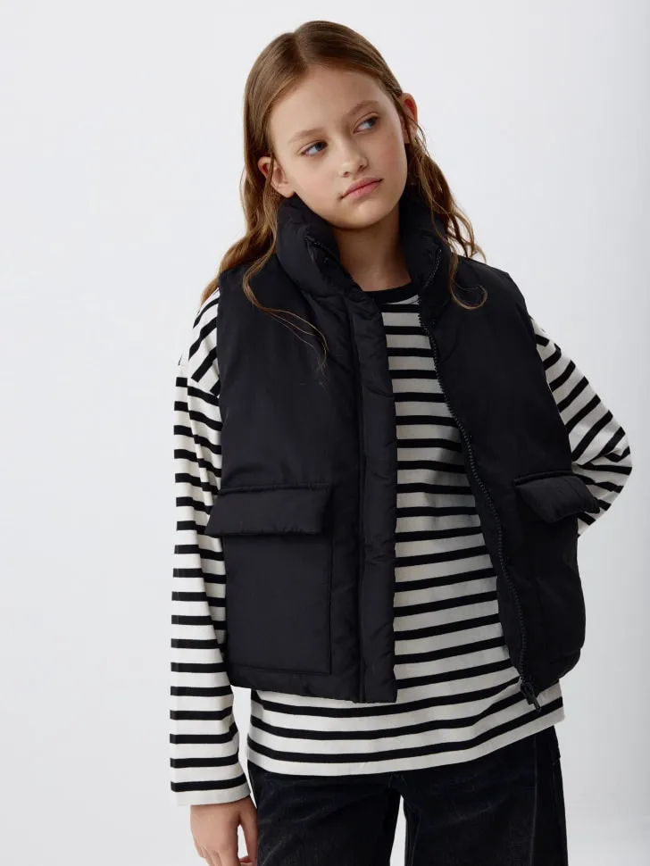 Демисезонный жилет для девочек, черный, арт. 4875
