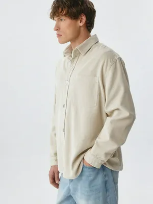 Вельветовая рубашка оверсайз, бежевый, арт. 4884