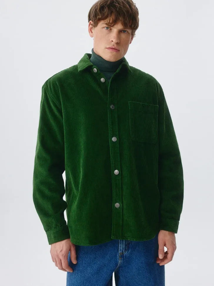 Вельветовая рубашка оверсайз, зеленый, арт. 4885