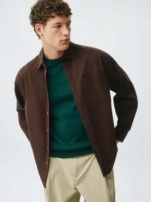 Рубашка из твила и тенселя, коричневый, арт. 4886