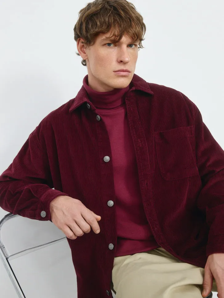 Вельветовая рубашка оверсайз, бордовый, арт. 4887