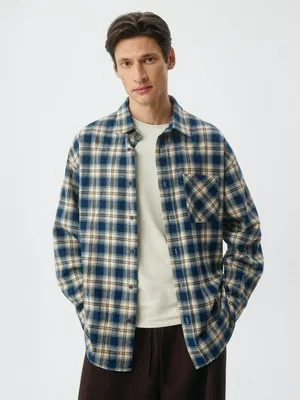 Фланелевая рубашка в клетку, синий, арт. 4897