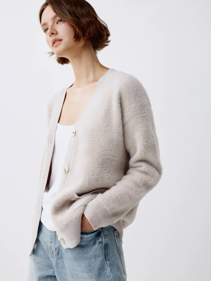 Кардиган оверсайз из пушистого трикотажа, бежевый, арт. 4913