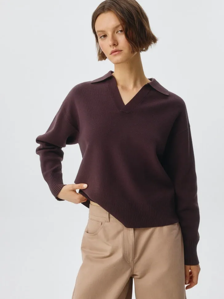 Вязаный джемпер с воротником поло, бордовый, арт. 4922