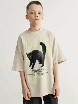 Футболка оверсайз Sela с принтом, бежевый, арт. 49392