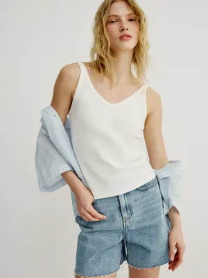 Топ в рубчик SELA, белый, арт. 49403