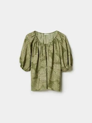 Блуза оверсайз Sela из жатой ткани, зеленый, арт. 49416