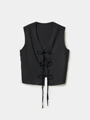 Укороченный топ на завязках Sela, черный, арт. 49421