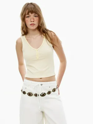 Вязаный топ с кружевом Sela Young, желтый, арт. 49425