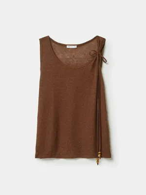 Топ Sela из льна с декоративной завязкой, коричневый, арт. 49487