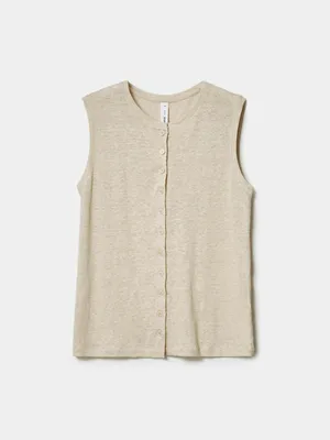 Топ Sela на пуговицах из льна, бежевый, арт. 49499