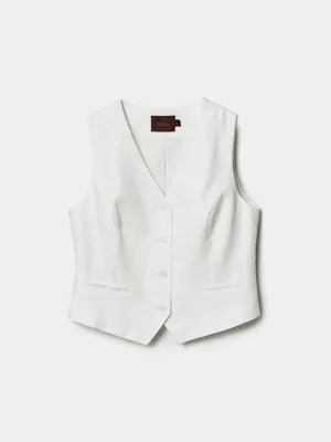Женский классический льняной жилет Sela, белый, арт. 49516