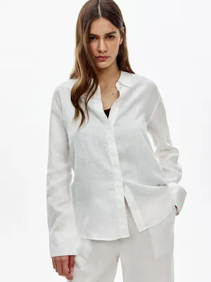 Рубашка SELA Льняная Классическая, белый, арт. 49520