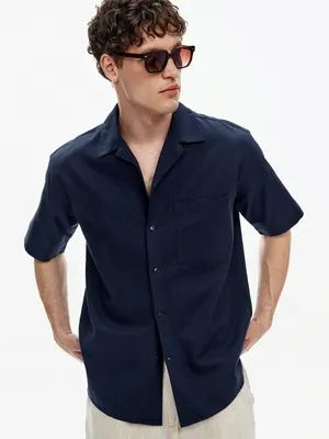 Рубашка Sela из хлопка и льна, синий, арт. 49536