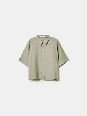 Укороченная рубашка оверсайз Sela, зеленый, арт. 49540