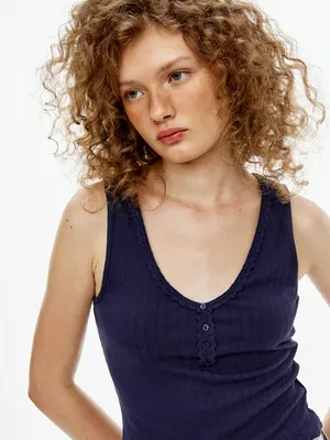 Вязаный топ с кружевом SELA Young, синий, арт. 49553