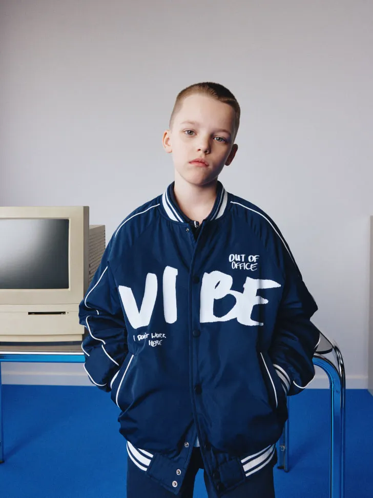 Бомбер оверсайз в стиле преппи детский, синий, арт. 4956